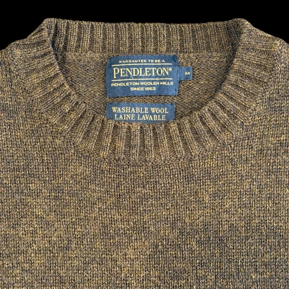 Pendleton Men's Washable Shetland Wool Crew Neck Sweater Brown Medium